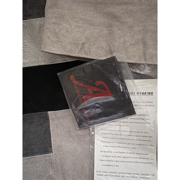 Adrienne Landau Genuine Leather Coat Womens S Metallic Art Colorblock Silver NWT - Picture 3 of 11